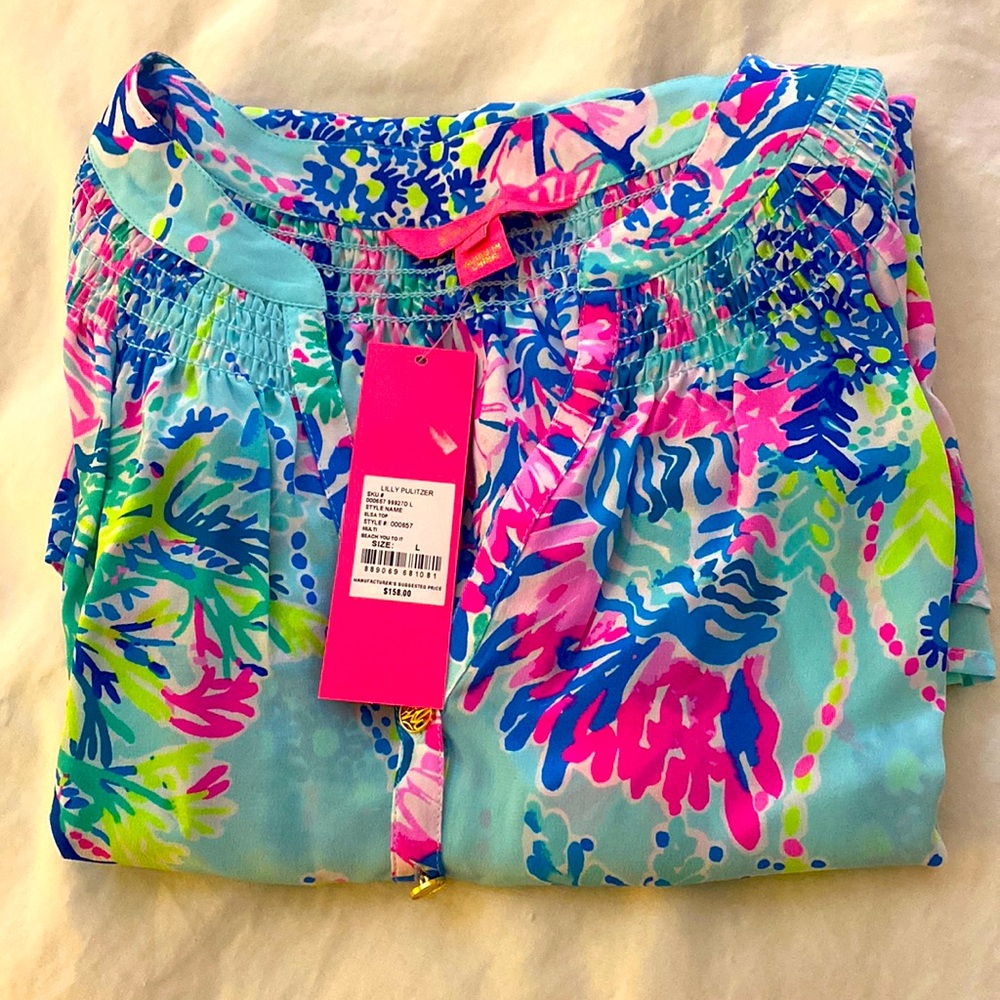 NWT Lilly Pulitzer Elsa “Beach You To It” pattern Blouse Size L